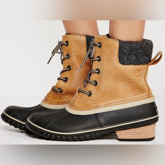 Sorel Slimpack II Lace Boot Women's 9 Elk Tan Black✨Leather Waterproof Fleece - Picture 5 of 10